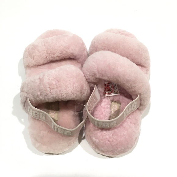UGG Oh Yeah Fuzzy Sandal Slipper -Seashell Pink Sheepskin -Kids US 1 -NEW - Picture 5 of 7